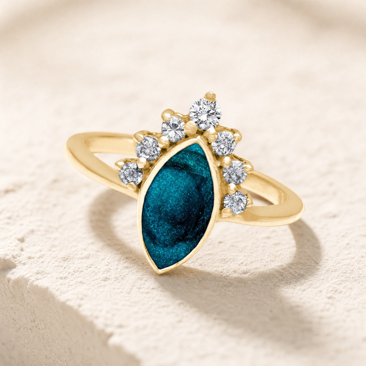 Solid 14K Gold Women's Lakeway Ash Ring with Aqua