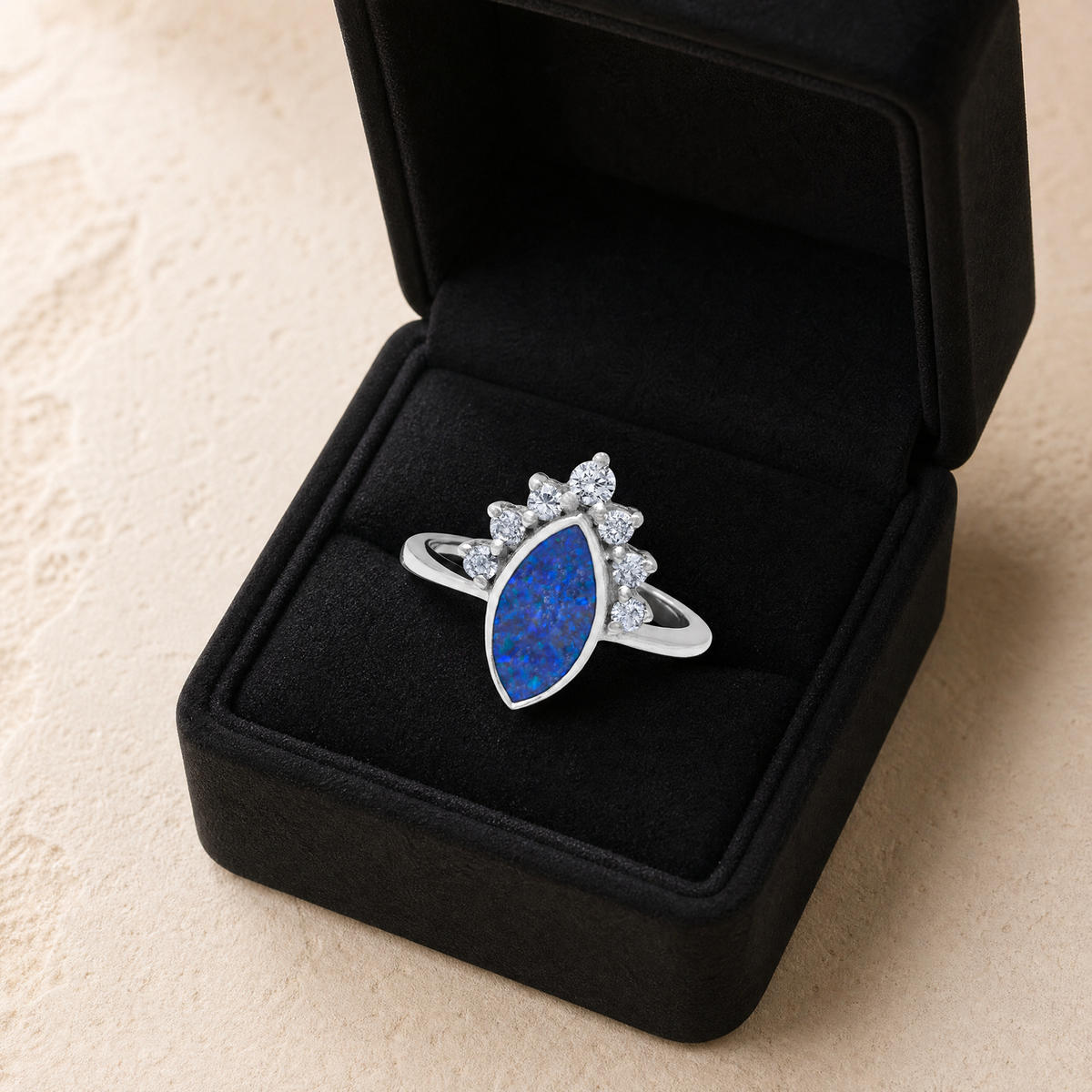 Women's Sterling Silver Lakeway Ash Ring with Opal Blue Waters