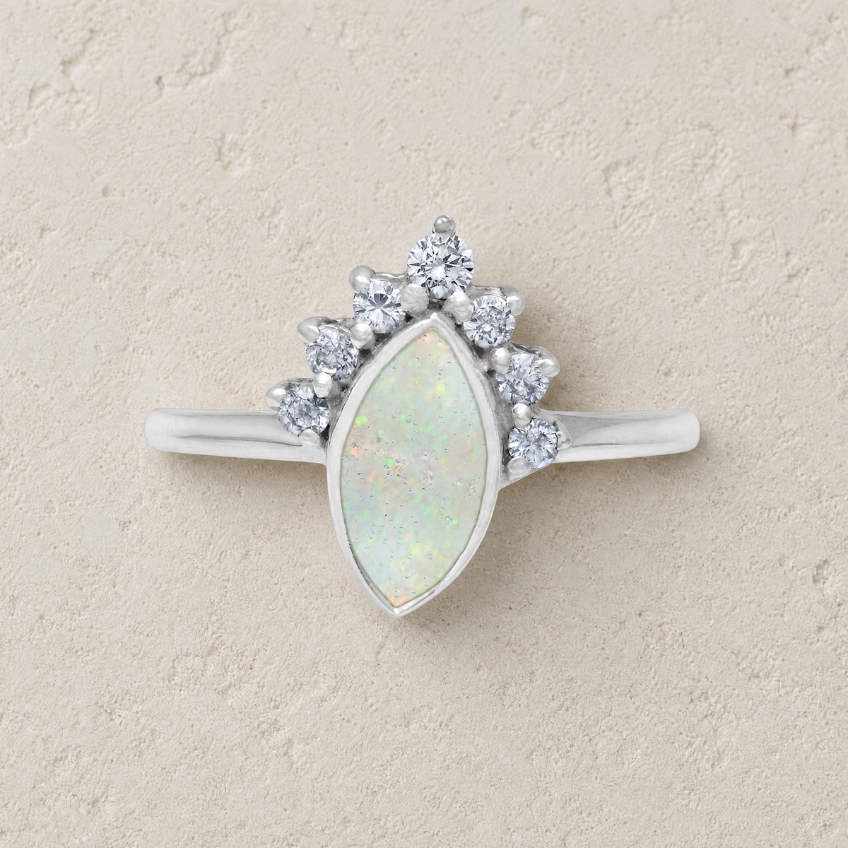 Women's Sterling Silver Lakeway Ash Ring with Crushed Cream Opal
