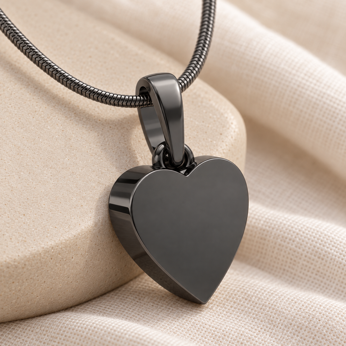 Black Plated Serenity Heart Forever Sealed Cremation Jewelry — alternate view — 20037blfs