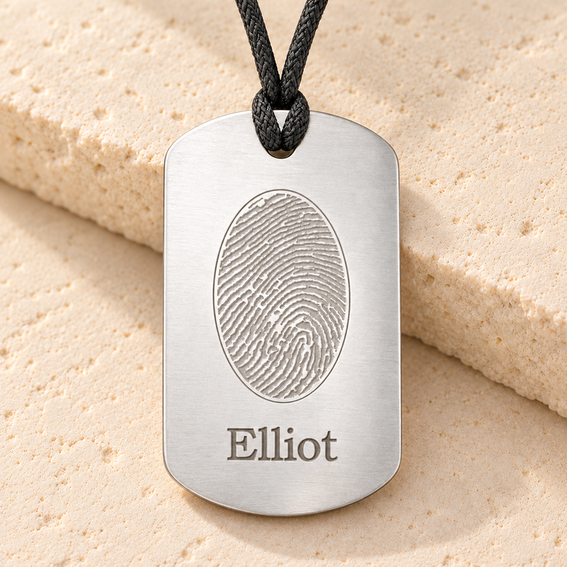 Steel Dog Tag Fingerprint Necklace