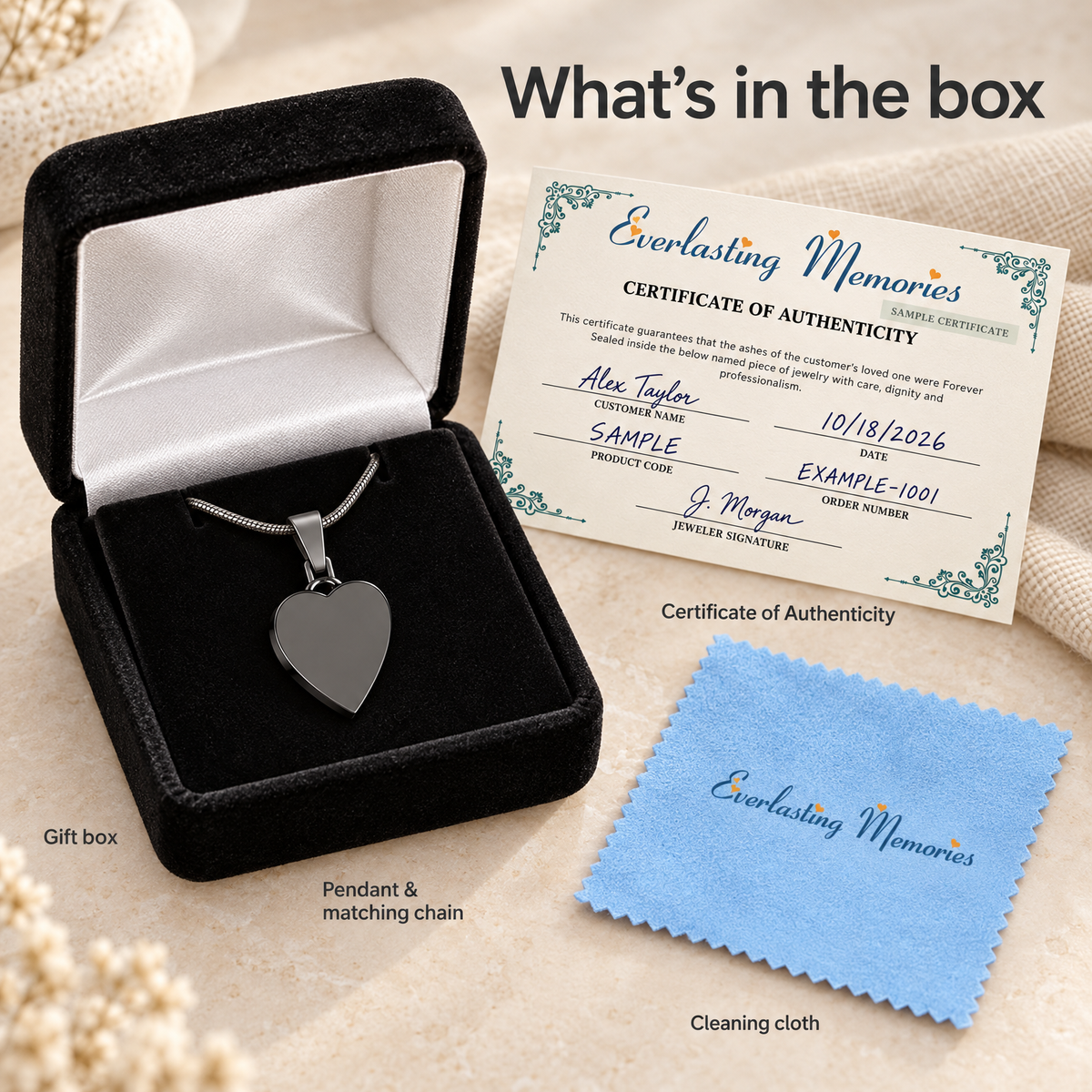 Black Plated Serenity Heart Forever Sealed Cremation Jewelry — whats in box — 20037blfs