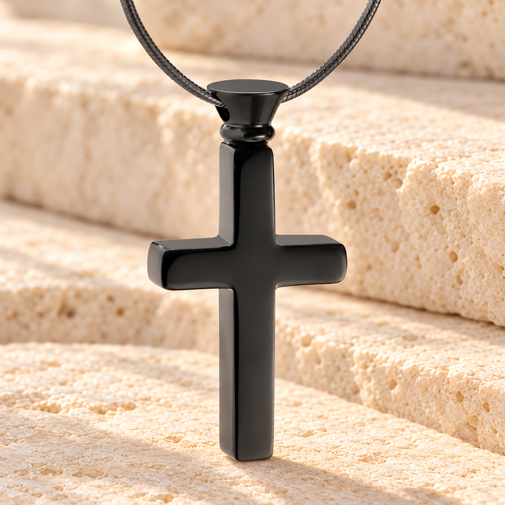 Forever Collection Black Remembrance Cross Locket Necklace — main — evr1023bl