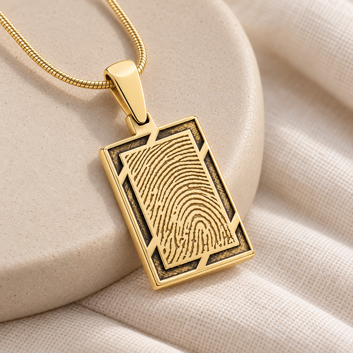 Gold Plated Framed Rectangle Fingerprint Necklace — alternate view — evr4710g