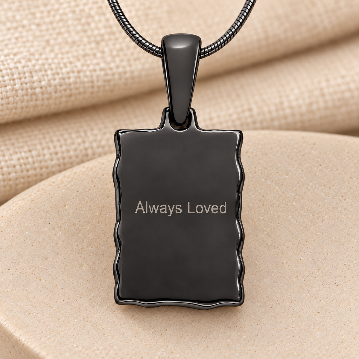 Black Plated Loved Rectangle Fingerprint Necklace — rear engraving — evr4712bl