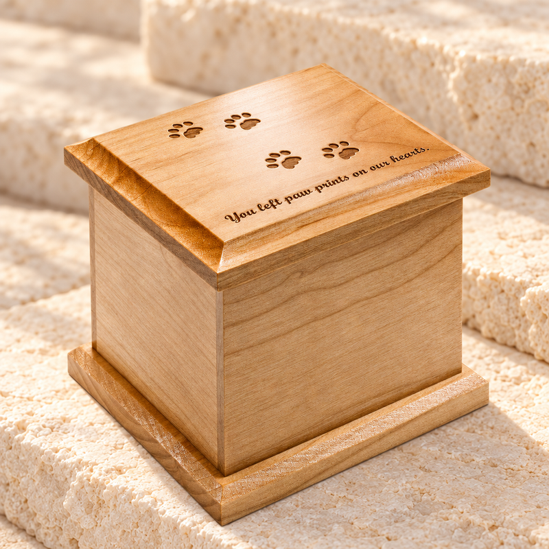 Extra Small Alder Cremation Urn w/ Pawprints