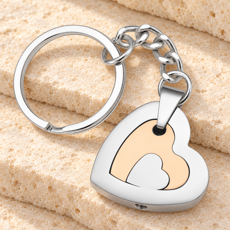 Rose Gold and Stainless Honesty Heart Cremation Keychain
