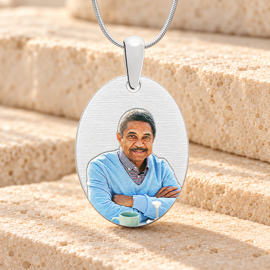 Silver Circular Color Portrait Photo Pendant
