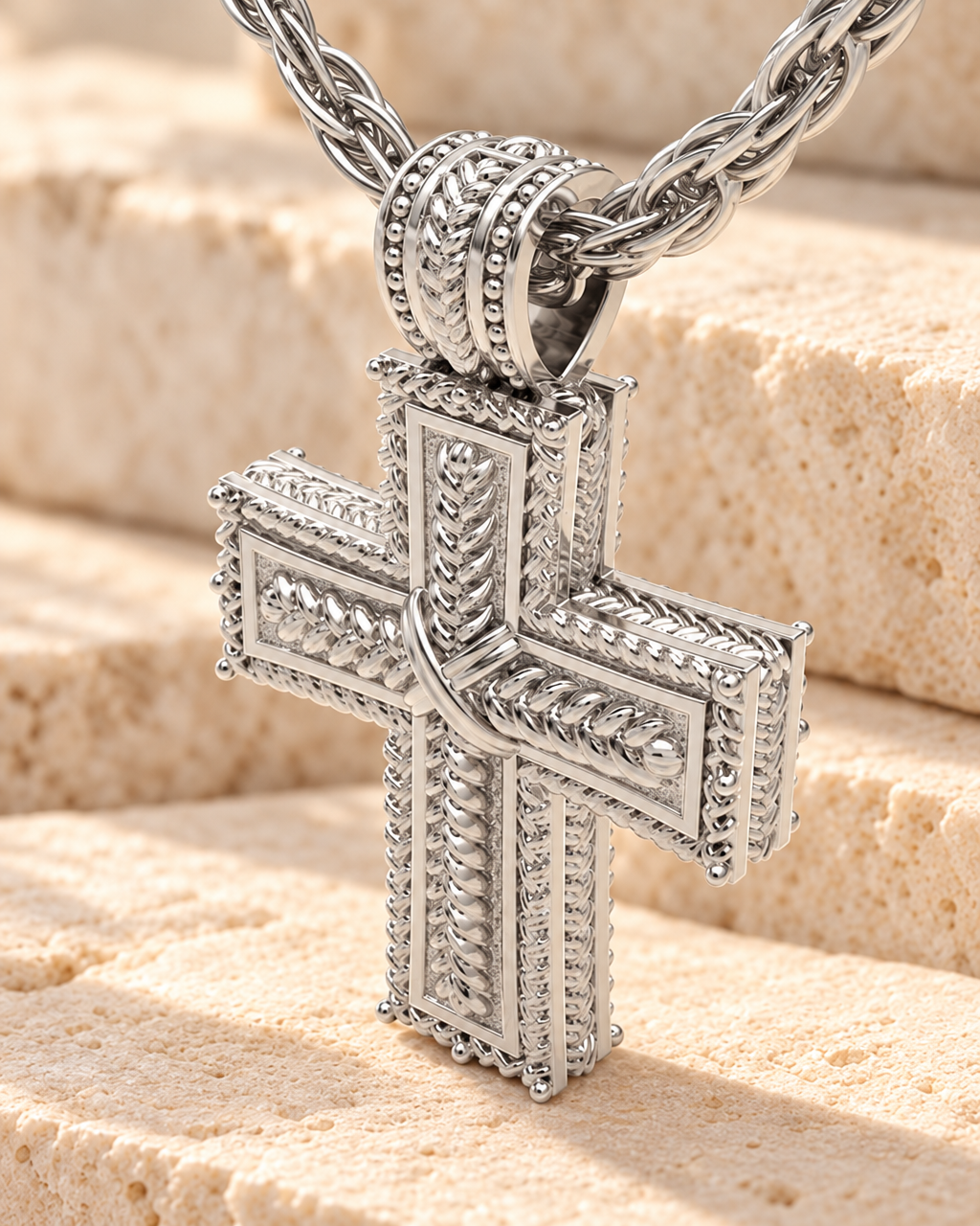 Solid 14k White Gold Double Cross Forever Sealed Memorial Jewelry — main — evr20072wgfs