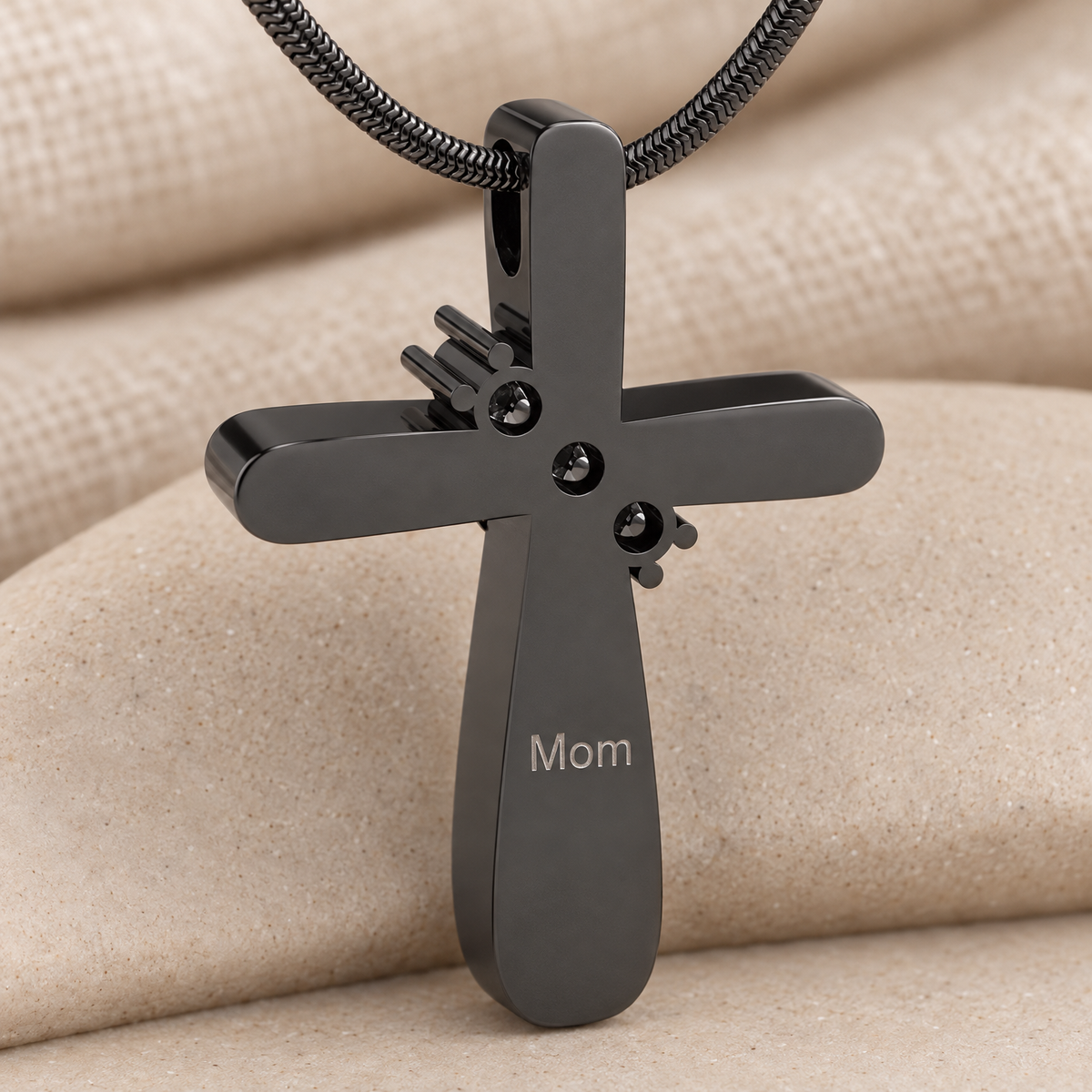 Forever Sealed Black Plated Stylish Cross Memorial Jewelry — rear engraving — evr6626bfs