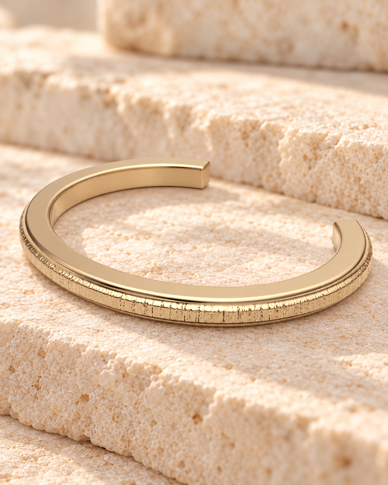 Solid 14K Gold Textured Cuff Forever Sealed Memorial Bracelet