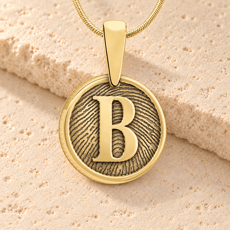 Gold Plated Monogram Round Fingerprint Necklace