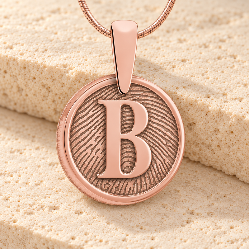 Rose Gold Plated Monogram Round Fingerprint Necklace