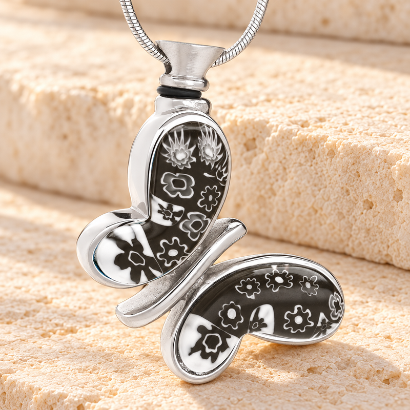 Black and White Majestic Butterfly Cremation Jewelry