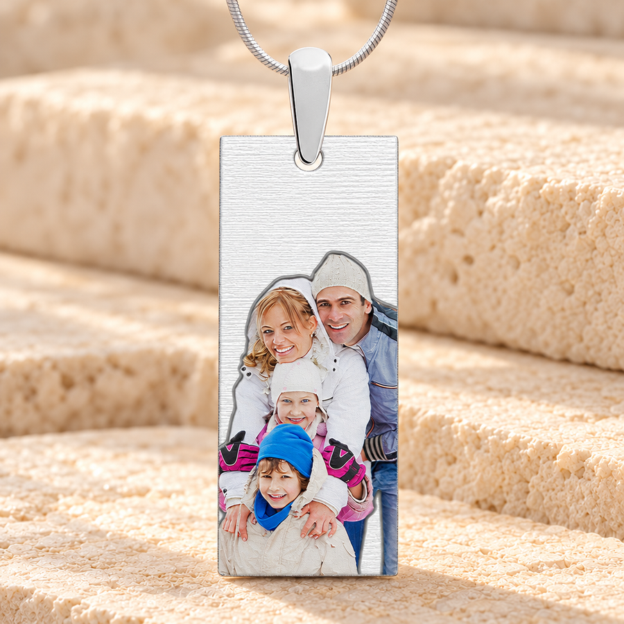 Silver Stately Rectangle Color Photo Pendant