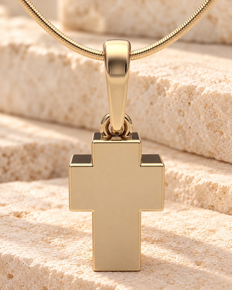 Solid 14K Gold Faithful Cross Forever Sealed Cremation Jewelry