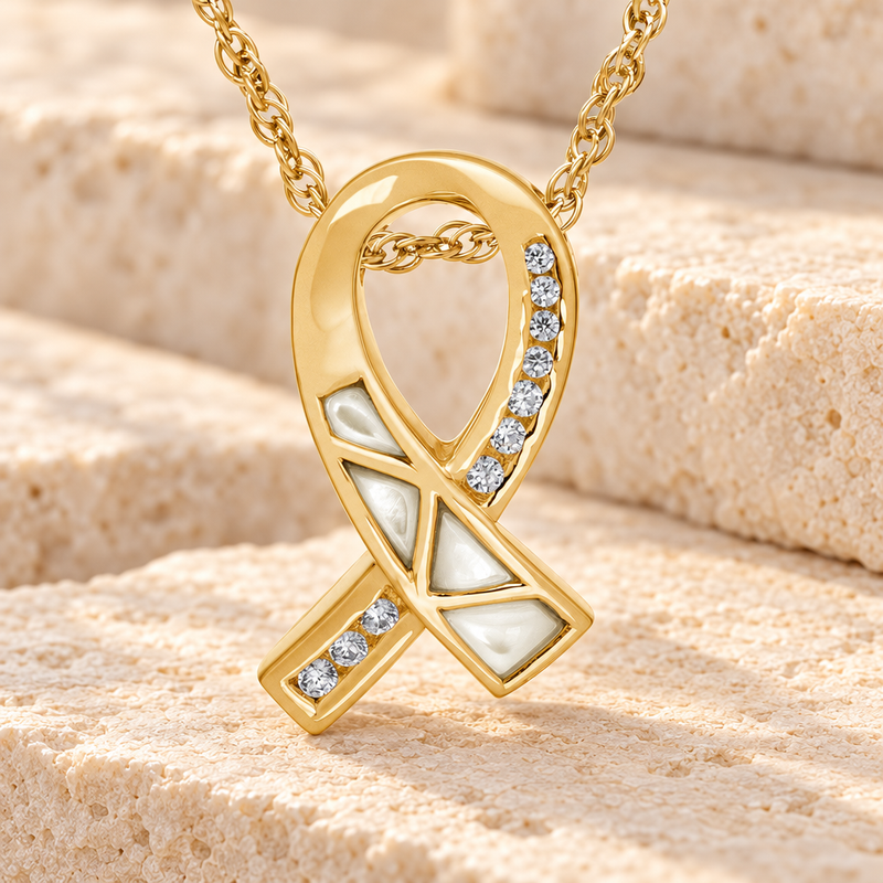 Gold Plated Mother of Pearl Ribbon Cremation Charm