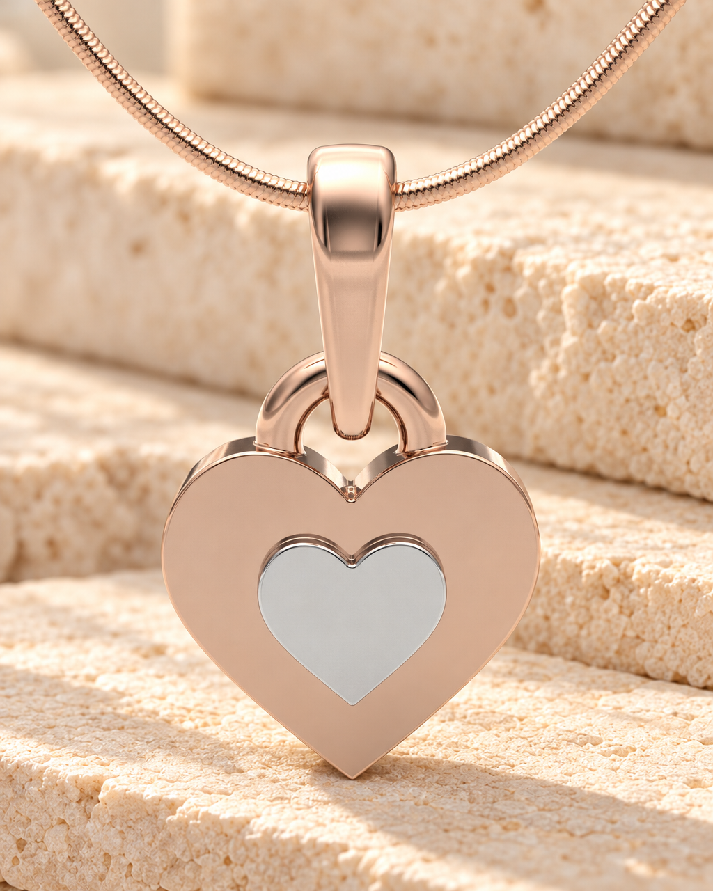 Solid 14K Rose Gold with Sterling Duplicity Heart Forever Sealed Memorial Jewelry — main — evr20036krgsfs