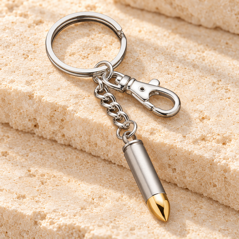 357 Magnum Bullet with Gold Tip Keychain Cremation Keepsake