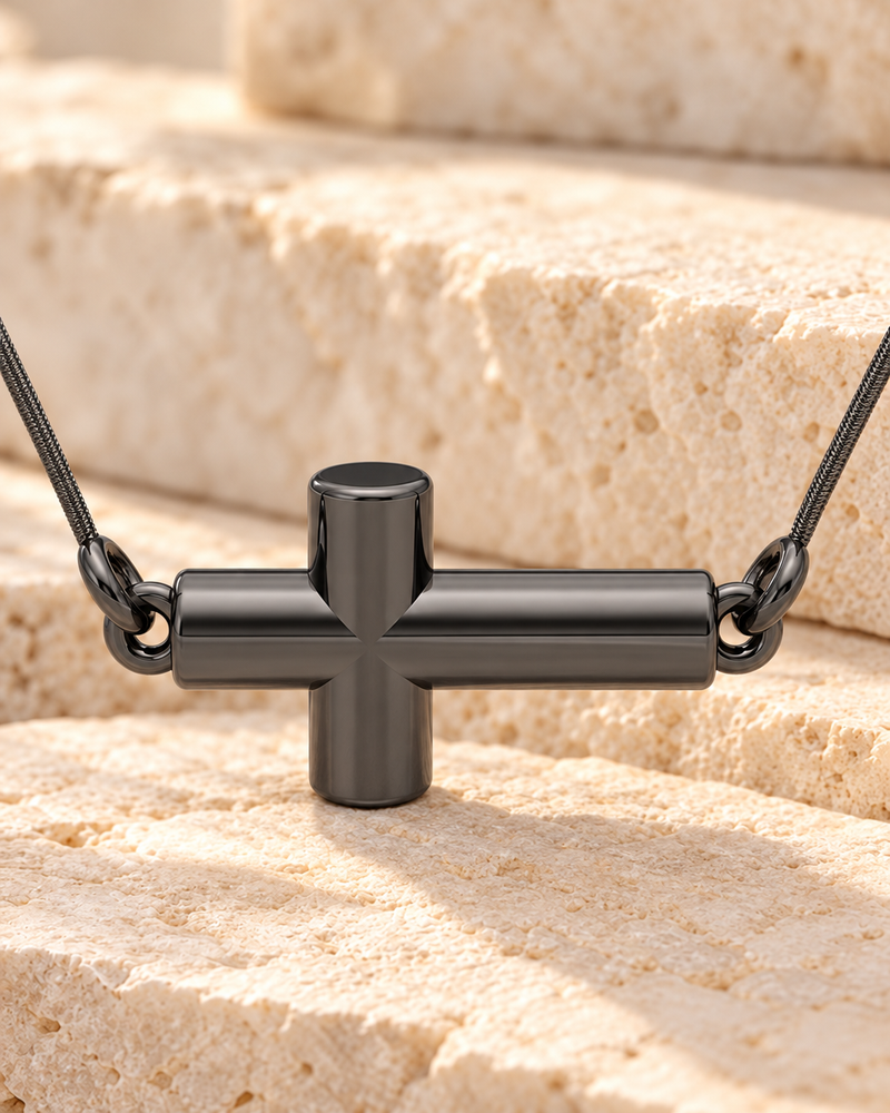 Black Plated Crossroads Forever Sealed Memorial Jewelry