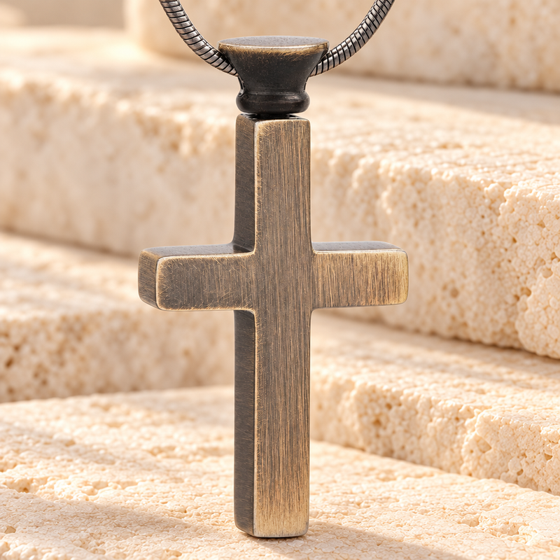 Forever Collection Antique Brass Remembrance Cross Locket Necklace