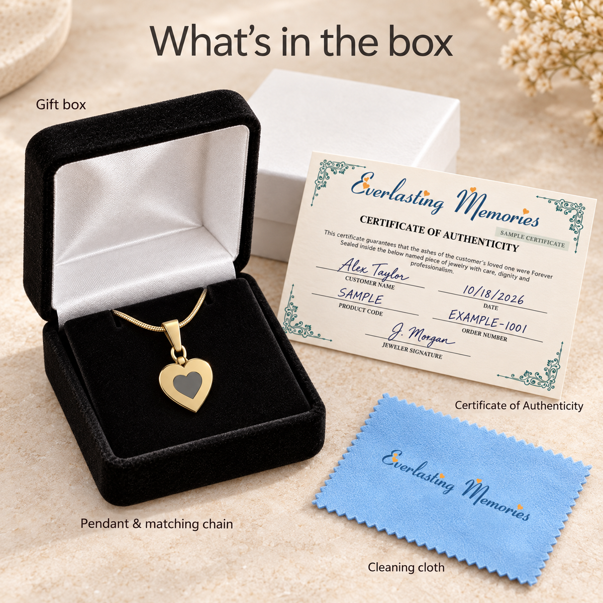 Solid 14K Gold with Black Sterling Duplicity Heart Forever Sealed Memorial Jewelry — whats in box — evr20036kgblfs