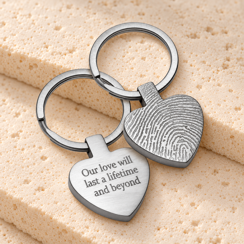 Loving You Heart Brushed Stainless Steel Fingerprint Keychain