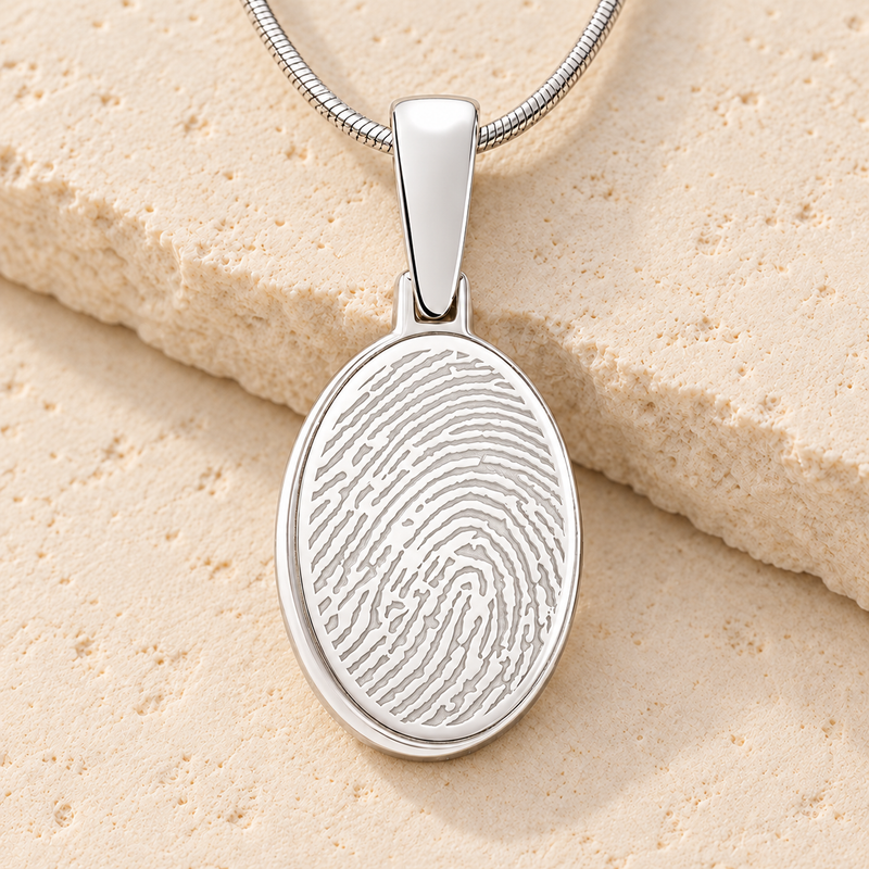 Sterling Silver Oval Fingerprint Necklace