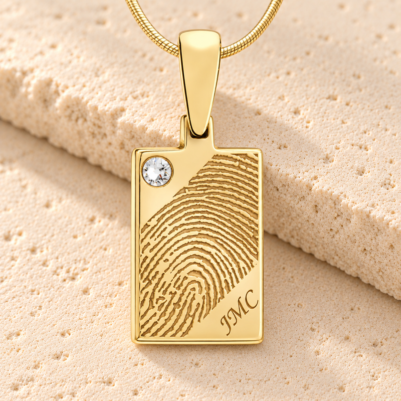 Birthstone Rectangle Gold Plated Fingerprint Necklace