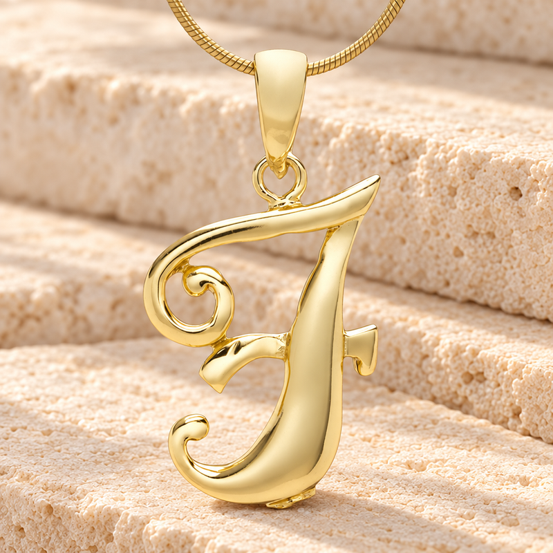Gold "F" Initial Cremation Jewelry