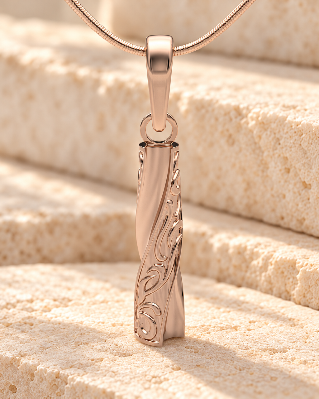 Rose Gold Plated Twisted Cylinder Forever Sealed Cremation Jewelry — main — evr6629rgfs