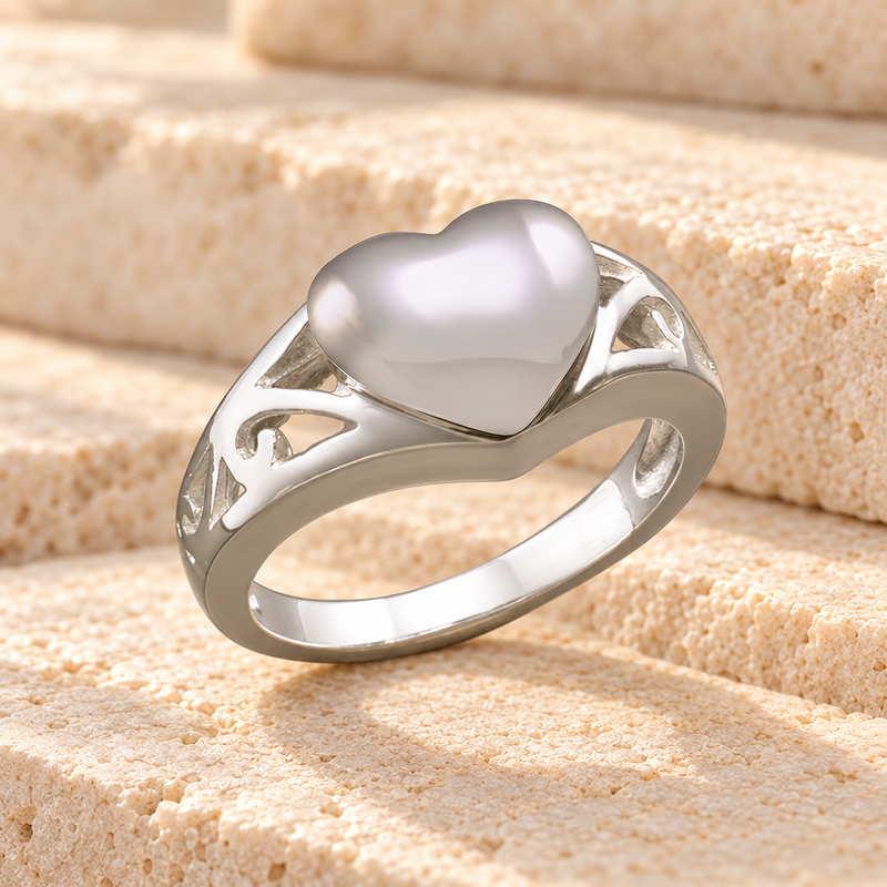 Women's White Gold Caring Heart Ring Jewelry Urn