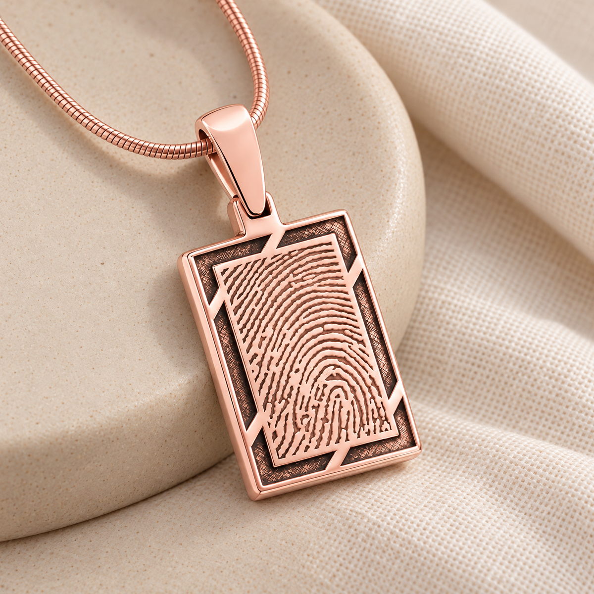 Framed Rose Gold Plated Rectangle Fingerprint Necklace — alternate view — evr4710rg