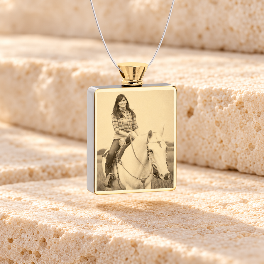 Rectangle Gold Plated Photo Engraved Pet Ash Guardian