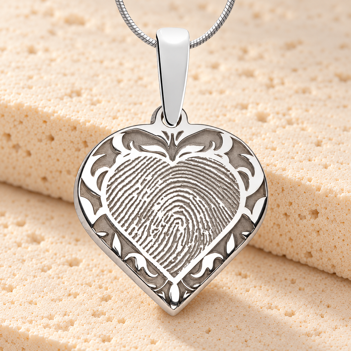 Sterling Silver Carved Heart Fingerprint Necklace — main — evr4832s
