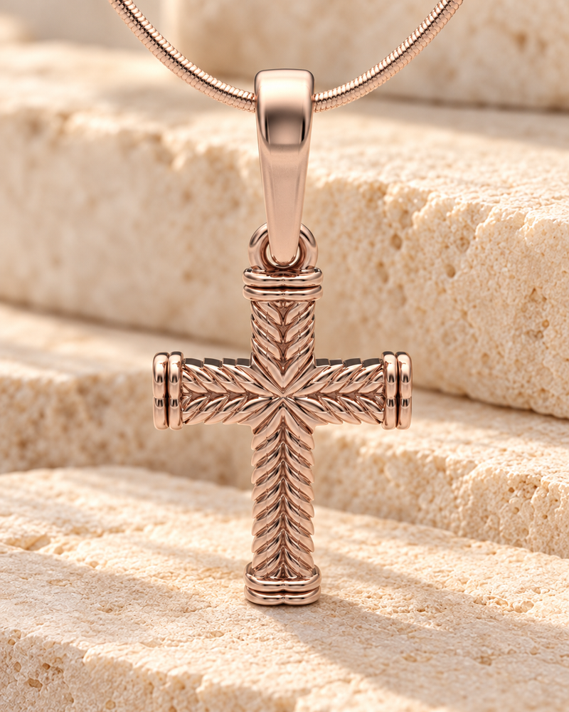 Rose Gold Plated Cable Cross Forever Sealed Memorial Jewelry