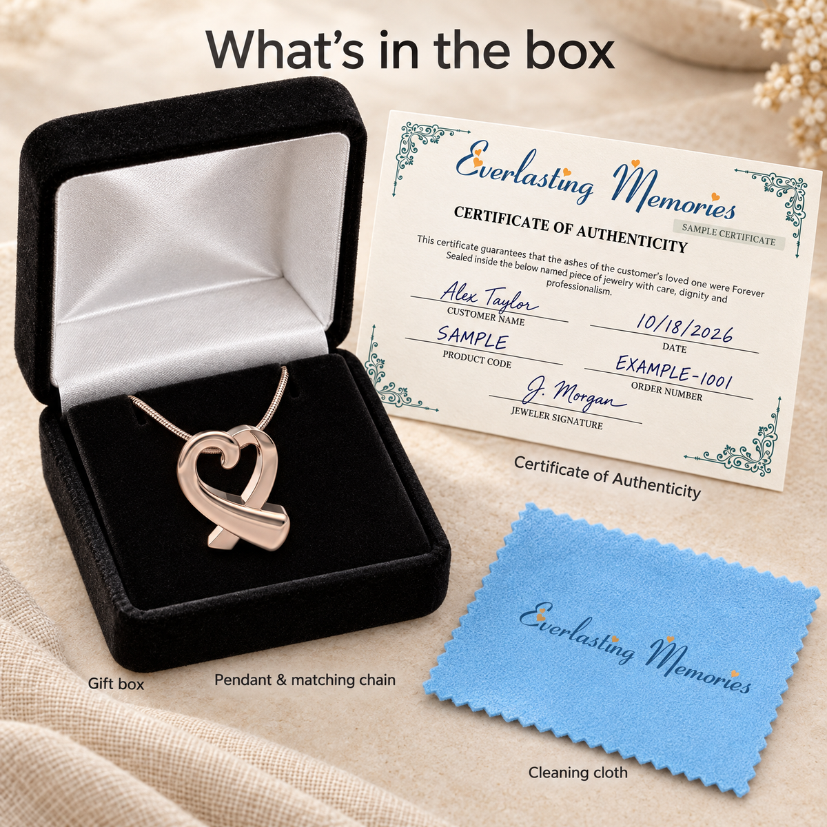 Rose Gold Plated Folded Heart Forever Sealed Memorial Jewelry — whats in box — evr6181rgfs