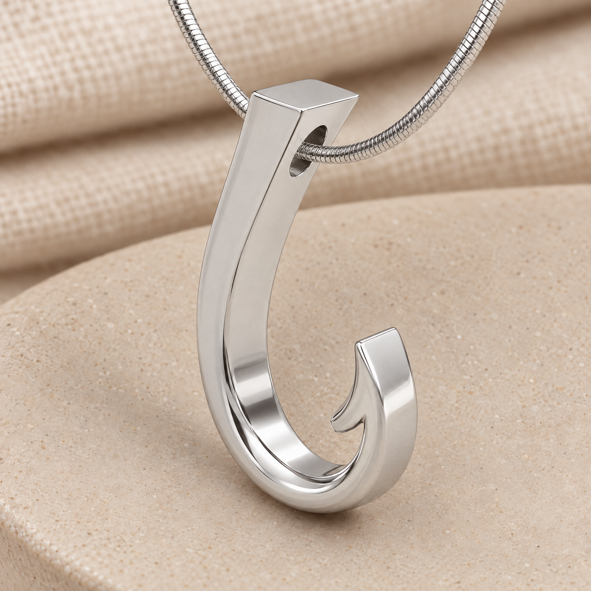 Solid 14k White Gold Fishing Hook Forever Sealed Memorial Jewelry — rear view — evr20043wgfs