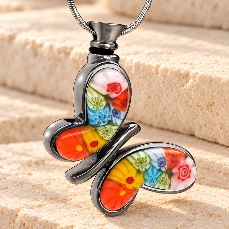 Black Multi Majestic Butterfly Cremation Jewelry