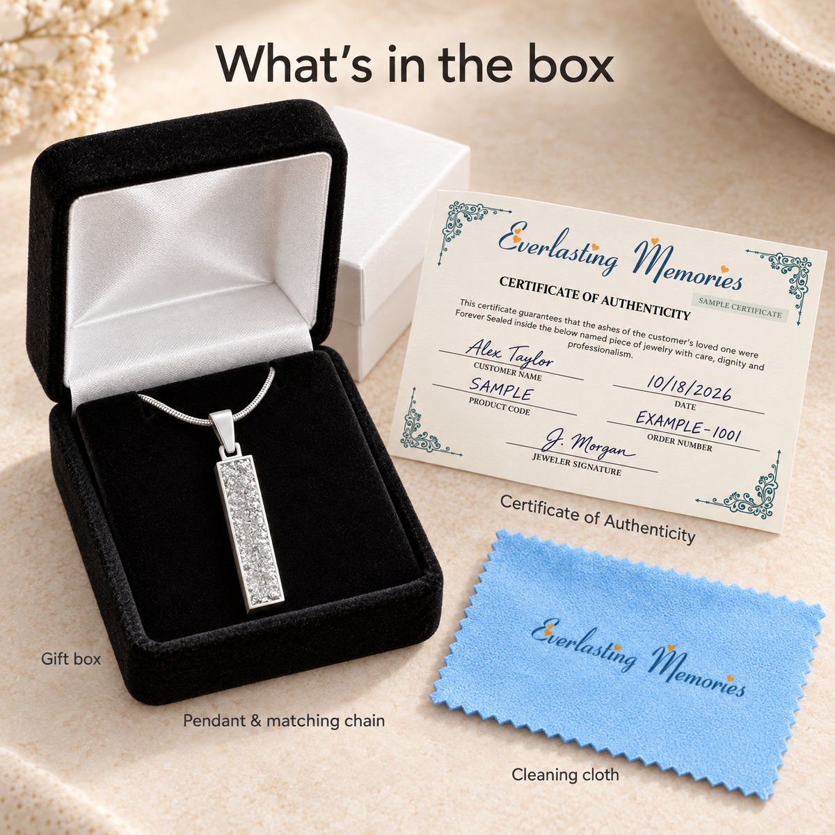 Solid 14k White Gold Textured Cylinder Forever Sealed Memorial Jewelry — whats in box — evr20052wgfs