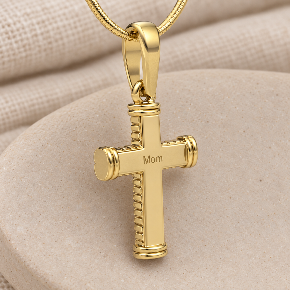Gold Plated Cable Cross Forever Sealed Memorial Jewelry — rear engraving — evr20026gfs