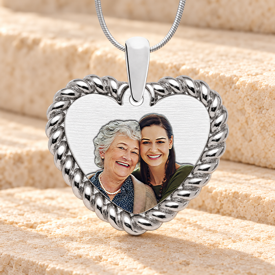 Silver Portrait Heart Color Photo Pendant