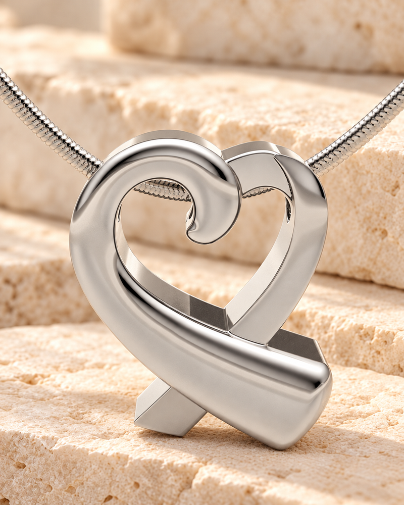 Solid 14K White Gold Folded Heart Forever Sealed Memorial Jewelry