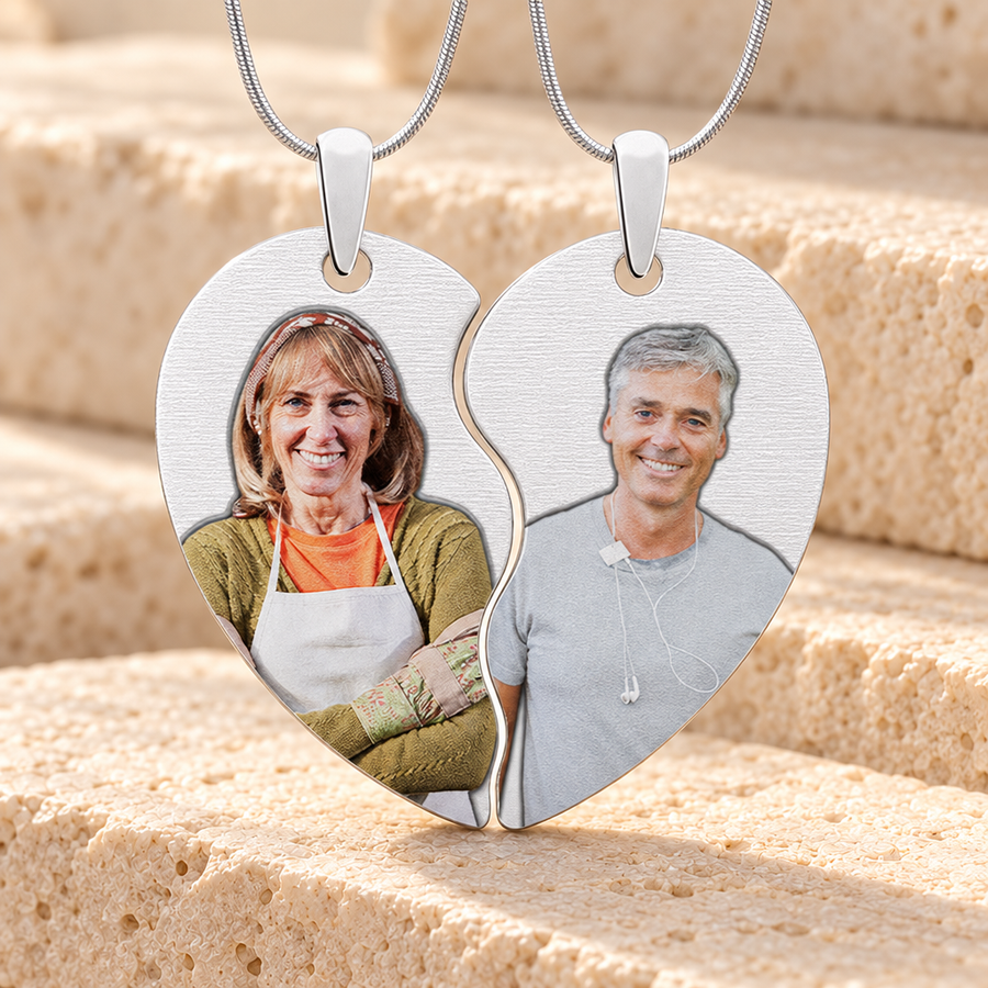 Two Color Photo Engraved Heart Silver Pendant