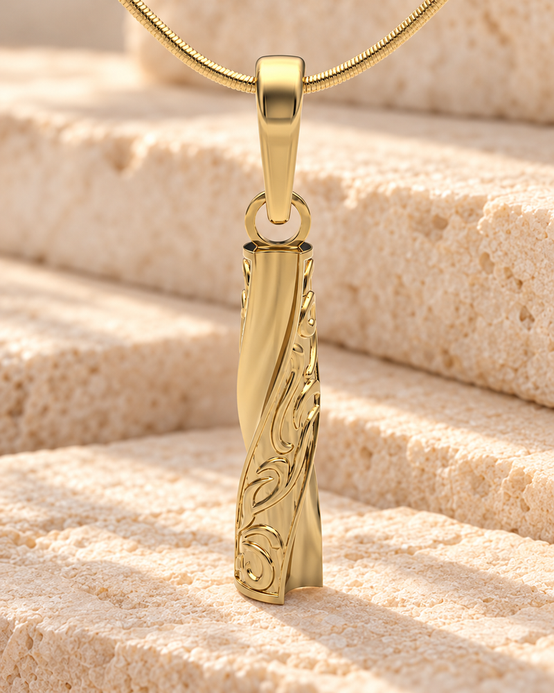 Gold Plated Twisted Cylinder Forever Sealed Cremation Jewelry