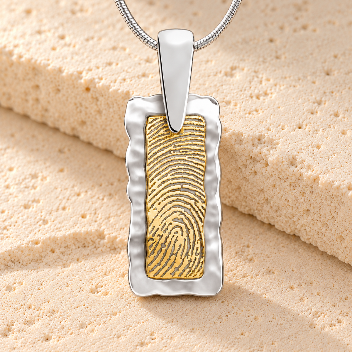 Silver Frame Rectangle Gold Fingerprint Necklace — main — evr4738sg