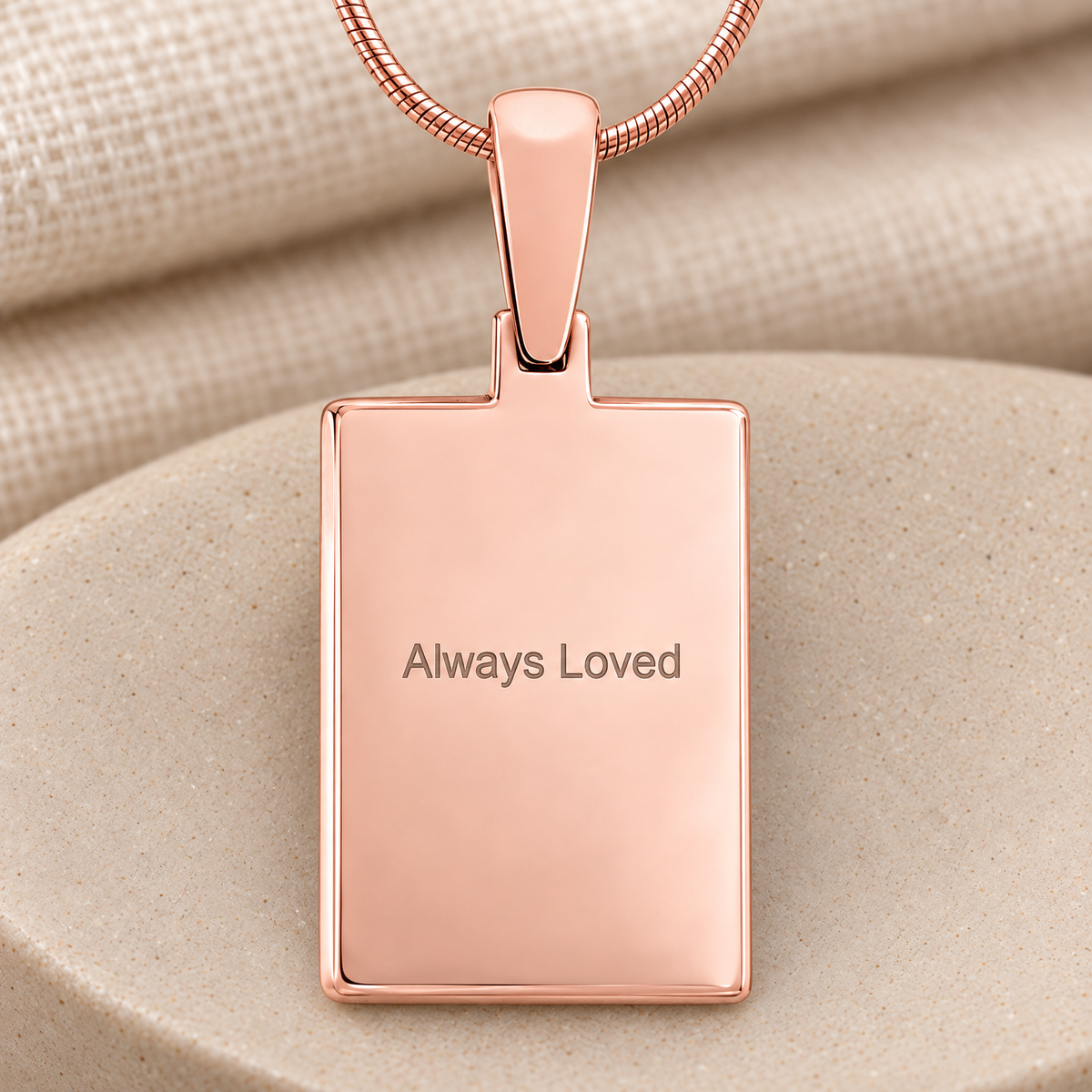 Framed Rose Gold Plated Rectangle Fingerprint Necklace — rear engraving — evr4710rg