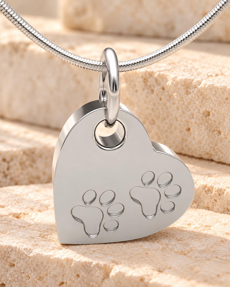 Sterling Silver Paw On Heart Forever Sealed Memorial Jewelry
