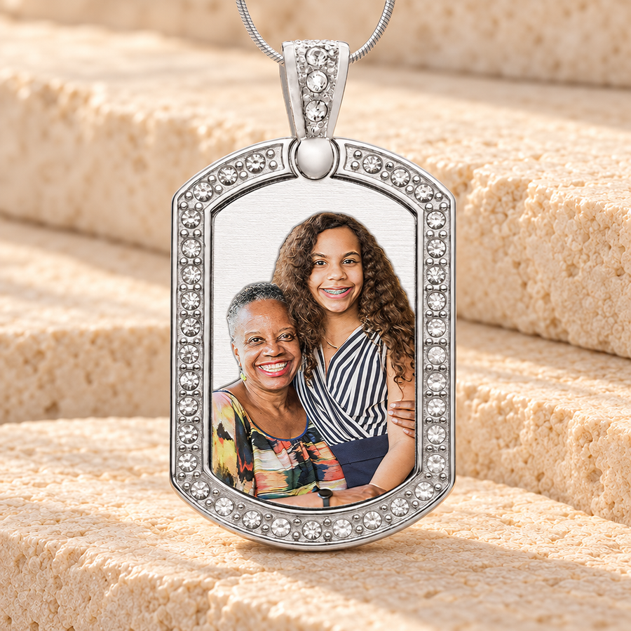 Jeweled Portrait Dog Tag Color Photo Pendant