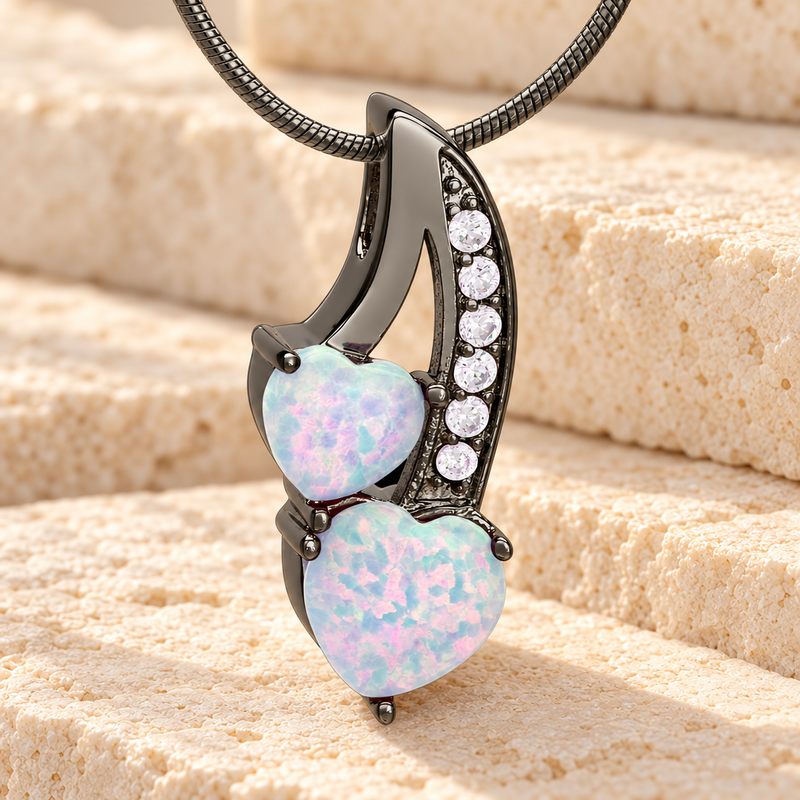 Black Pink Opal Calming Hearts Cremation Jewelry